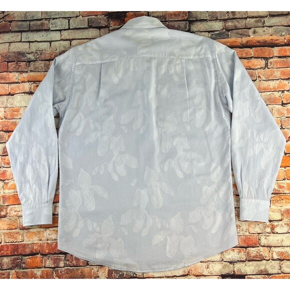 Zanella Harold Mens M Blue White Floral Design Button Down Long Sleeve Shirt - Picture 3 of 6